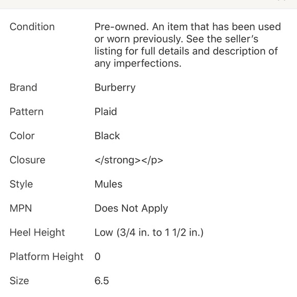 BURBERRY SQUARE TOE MULES WOOL PLAID SIZE 36.5 - Picture 6 of 6